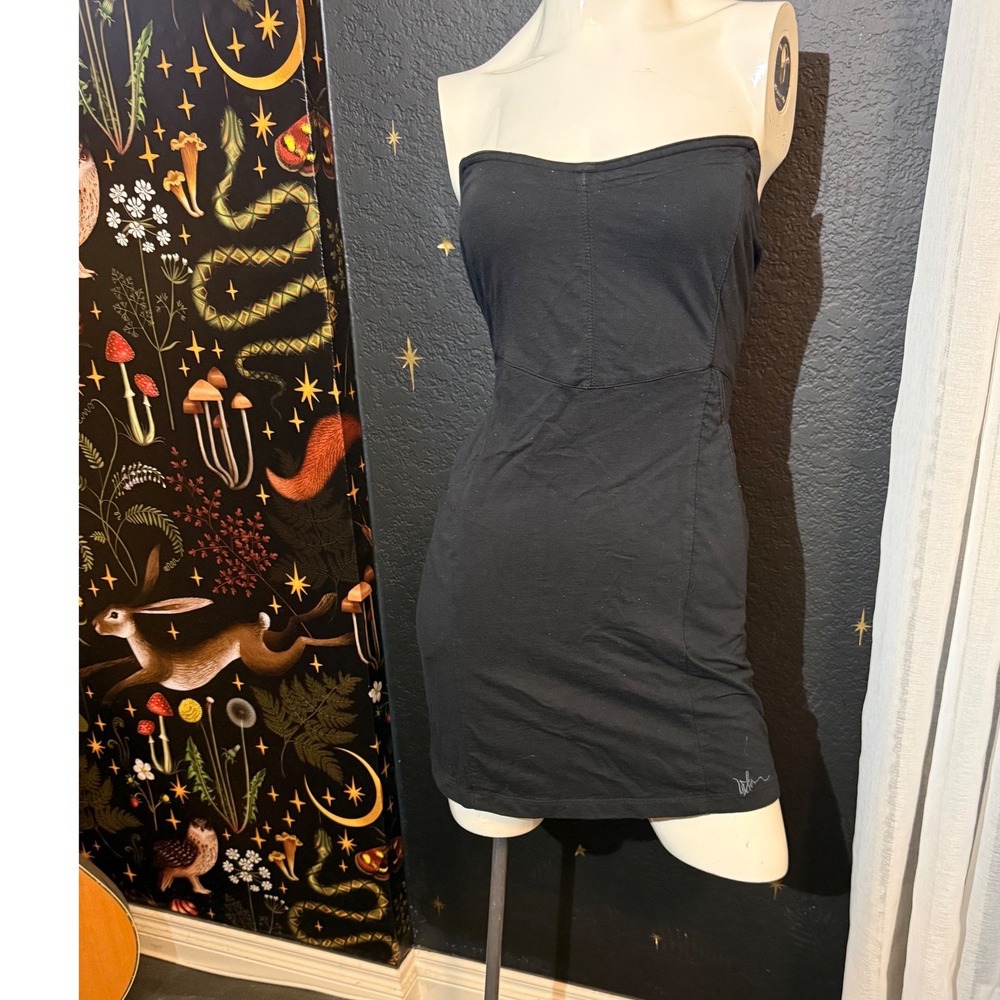 Volcom Womens Black Strapless Bodycon Mini Dress Smocked Back Small